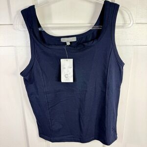 claire dk Navy Blue Sleeveless Tank Top Size 10 Cotton Blend Square Neck